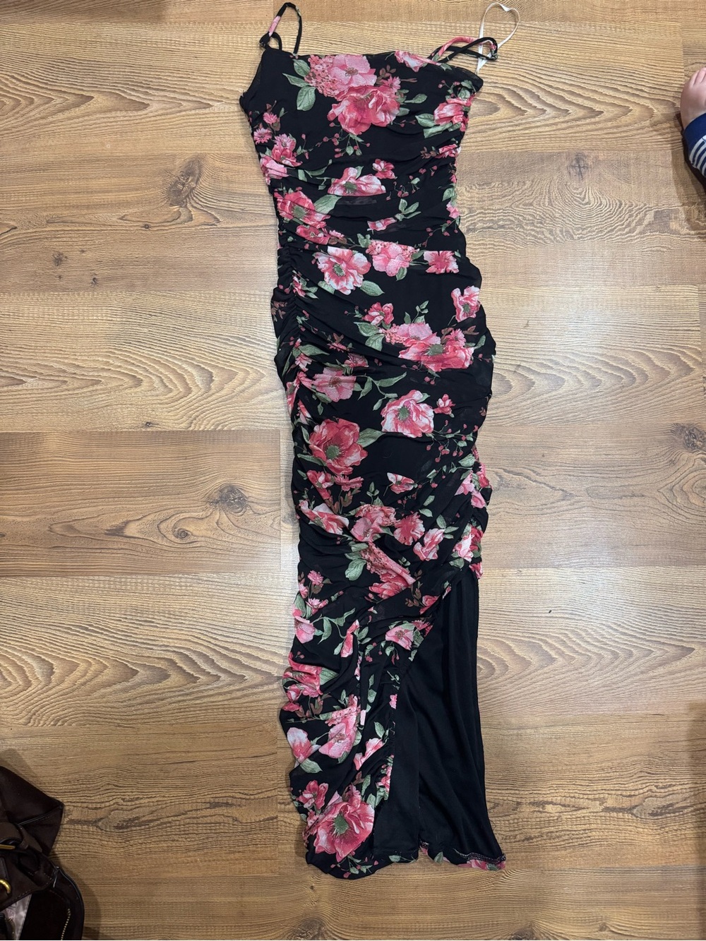 Lulu's Black Maxi Dress with Pink Floral Print